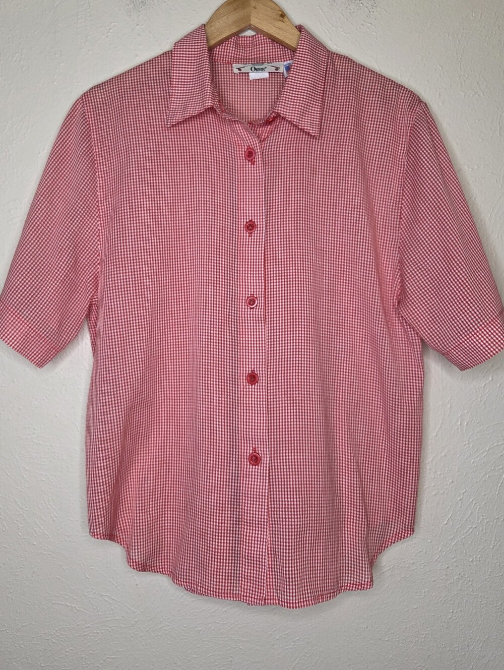 Vintage 90s Orvis USA Red White Gingham Short Sleeve Button Up Shirt Women's M